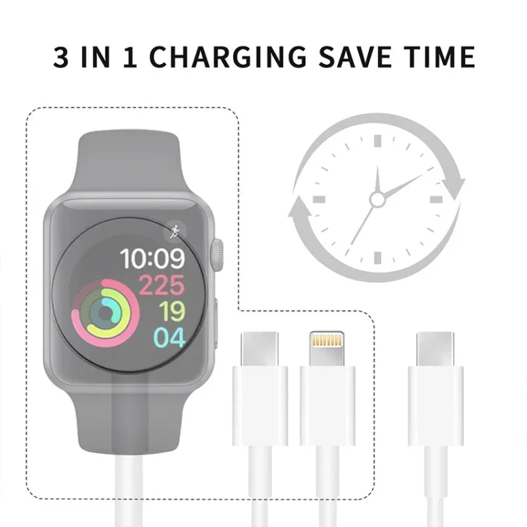 Pour Apple Watch Series et téléphone avec double prise Type-C, câble de charge magnétique USB 3-en-1 de 1,2 m (4 pieds), DS-XB020