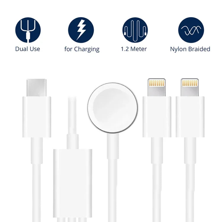 Pour Apple Watch Series et iPhone Câble de charge magnétique 3 en 1 Type-C 1,2 m/4 pieds, DS-XB019