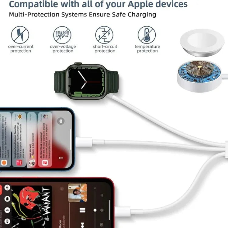 Pour Apple Watch Series et iPhone Câble de charge magnétique 3 en 1 Type-C 1,2 m/4 pieds, DS-XB019