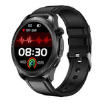 Montre connectée E420 avec écran couleur de 1,39 pouce, bracelet en cuir, compatible avec la surveillance de la fréquence cardiaque et de la pression artérielle.