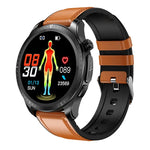 Montre connectée E420 avec écran couleur de 1,39 pouce, bracelet en cuir, compatible avec la surveillance de la fréquence cardiaque et de la pression artérielle.