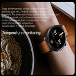 Montre connectée E420 avec écran couleur de 1,39 pouce, bracelet en cuir, compatible avec la surveillance de la fréquence cardiaque et de la pression artérielle.
