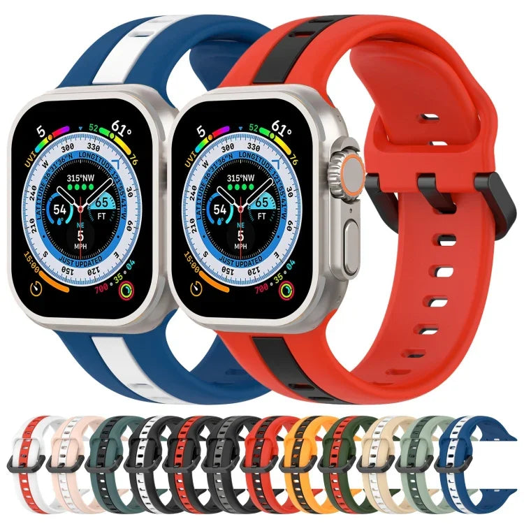 Bracelet de montre en silicone à boucle à double couleur, pour Apple Watch Ultra 49 mm, pour Apple Watch Series 8&7 45 mm, pour Apple Watch Series 8&7 41 mm