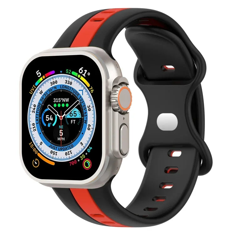 Bracelet de montre en silicone bicolore à boucle papillon, Pour Apple Watch Ultra 49 mm, Pour Apple Watch Series 8&7 45 mm, Pour Apple Watch Series 8&7 41 mm
