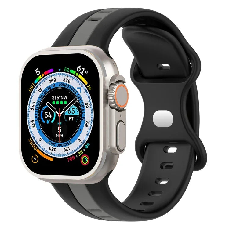 Bracelet de montre en silicone bicolore à boucle papillon, Pour Apple Watch Ultra 49 mm, Pour Apple Watch Series 8&7 45 mm, Pour Apple Watch Series 8&7 41 mm