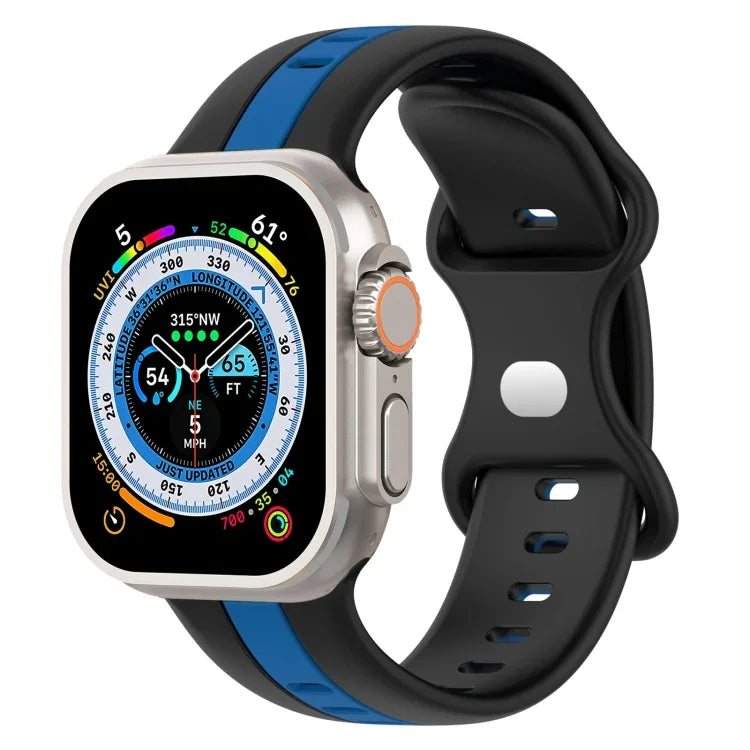 Bracelet de montre en silicone bicolore à boucle papillon, Pour Apple Watch Ultra 49 mm, Pour Apple Watch Series 8&7 45 mm, Pour Apple Watch Series 8&7 41 mm