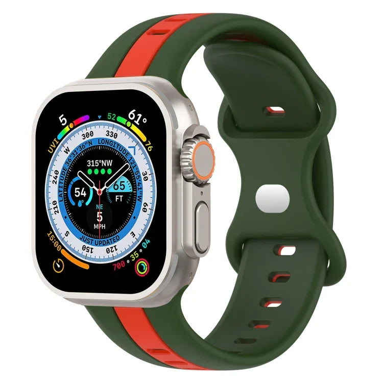 Bracelet de montre en silicone bicolore à boucle papillon, Pour Apple Watch Ultra 49 mm, Pour Apple Watch Series 8&7 45 mm, Pour Apple Watch Series 8&7 41 mm