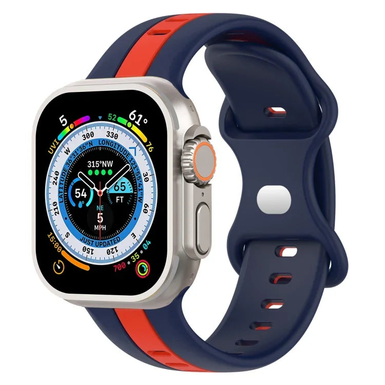 Bracelet de montre en silicone bicolore à boucle papillon, Pour Apple Watch Ultra 49 mm, Pour Apple Watch Series 8&7 45 mm, Pour Apple Watch Series 8&7 41 mm
