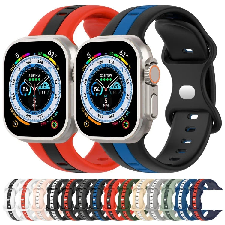 Bracelet de montre en silicone bicolore à boucle papillon, Pour Apple Watch Ultra 49 mm, Pour Apple Watch Series 8&7 45 mm, Pour Apple Watch Series 8&7 41 mm
