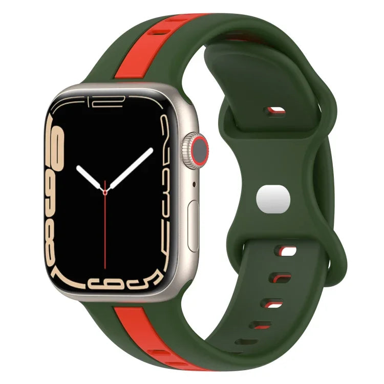 Bracelet de montre en silicone bicolore à boucle papillon, Pour Apple Watch Ultra 49 mm, Pour Apple Watch Series 8&7 45 mm, Pour Apple Watch Series 8&7 41 mm