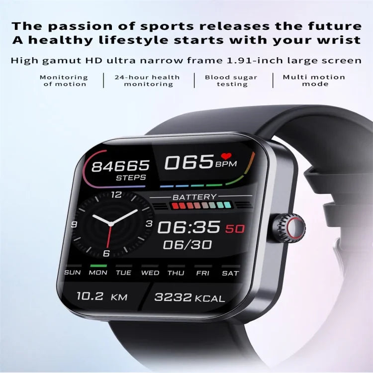 Montre connectée F57L avec écran couleur de 1,91 pouce, compatible avec la surveillance de la fréquence cardiaque et de la pression artérielle.