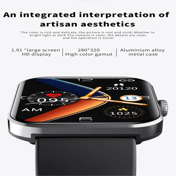 Montre connectée F57L avec écran couleur de 1,91 pouce, compatible avec la surveillance de la fréquence cardiaque et de la pression artérielle.