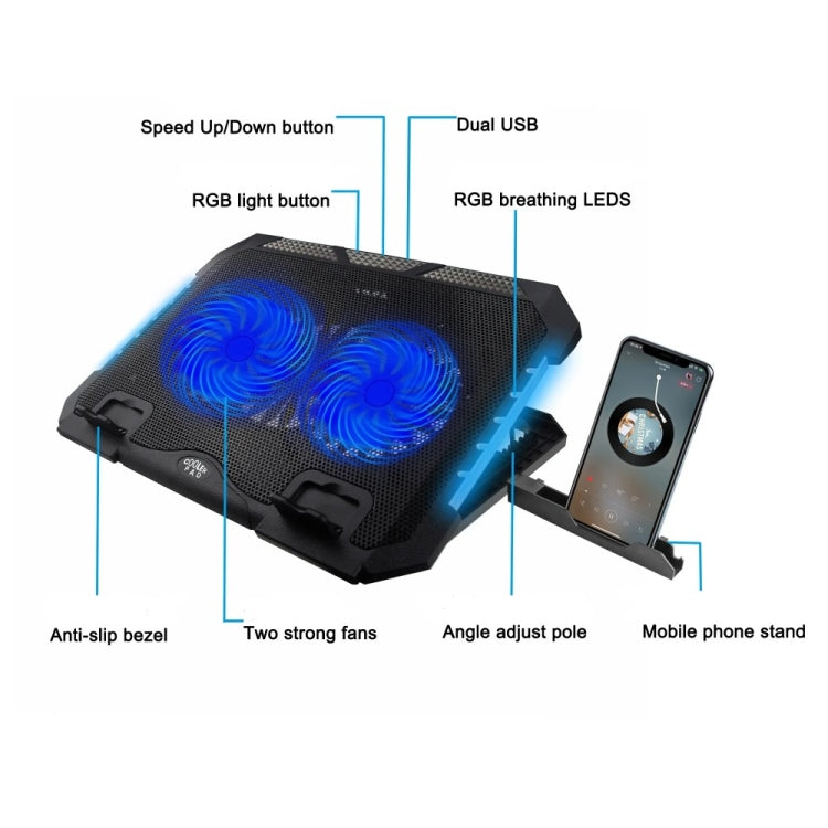 Support de Refroidissement pour Ordinateur Portable S900 avec Double Port USB, Hauteur Réglable, RGB, S900