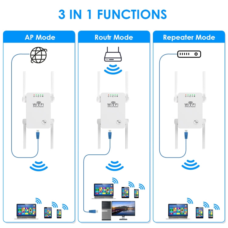 Répéteur WiFi sans fil U8 300 Mbps Extendeur routeur amplificateur de signal WiFi, prise US, prise EU