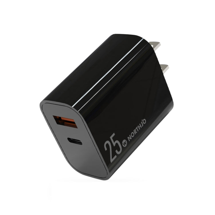Chargeur rapide à double port NORTHJO NOPD2502 PD 25W USB-C/Type-C + QC 3.0 USB, prise US, prise EU, prise UK, prise AU