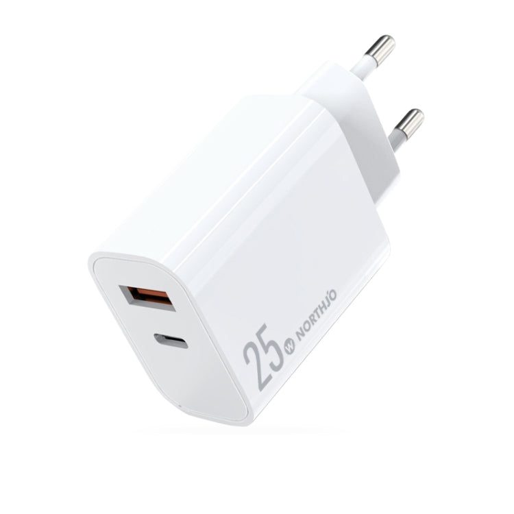 Chargeur rapide à double port NORTHJO NOPD2502 PD 25W USB-C/Type-C + QC 3.0 USB, prise US, prise EU, prise UK, prise AU