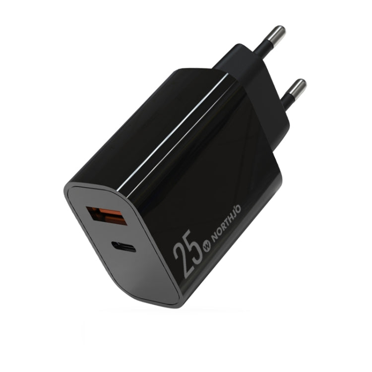 Chargeur rapide à double port NORTHJO NOPD2502 PD 25W USB-C/Type-C + QC 3.0 USB, prise US, prise EU, prise UK, prise AU