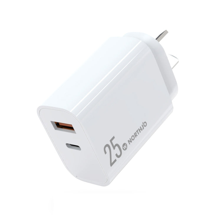 Chargeur rapide à double port NORTHJO NOPD2502 PD 25W USB-C/Type-C + QC 3.0 USB, prise US, prise EU, prise UK, prise AU