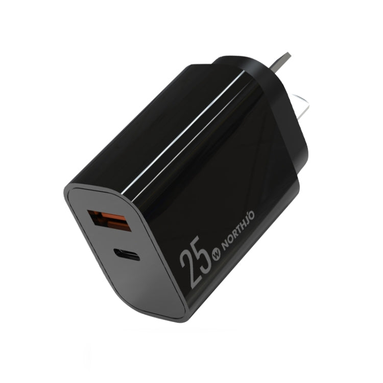 Chargeur rapide à double port NORTHJO NOPD2502 PD 25W USB-C/Type-C + QC 3.0 USB, prise US, prise EU, prise UK, prise AU