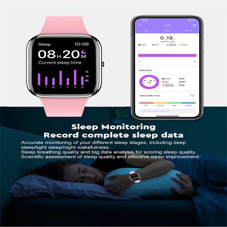 Montre connectée Y9 Pro avec écran couleur de 1,85 pouce, compatible avec la surveillance de la fréquence cardiaque et de la pression artérielle.