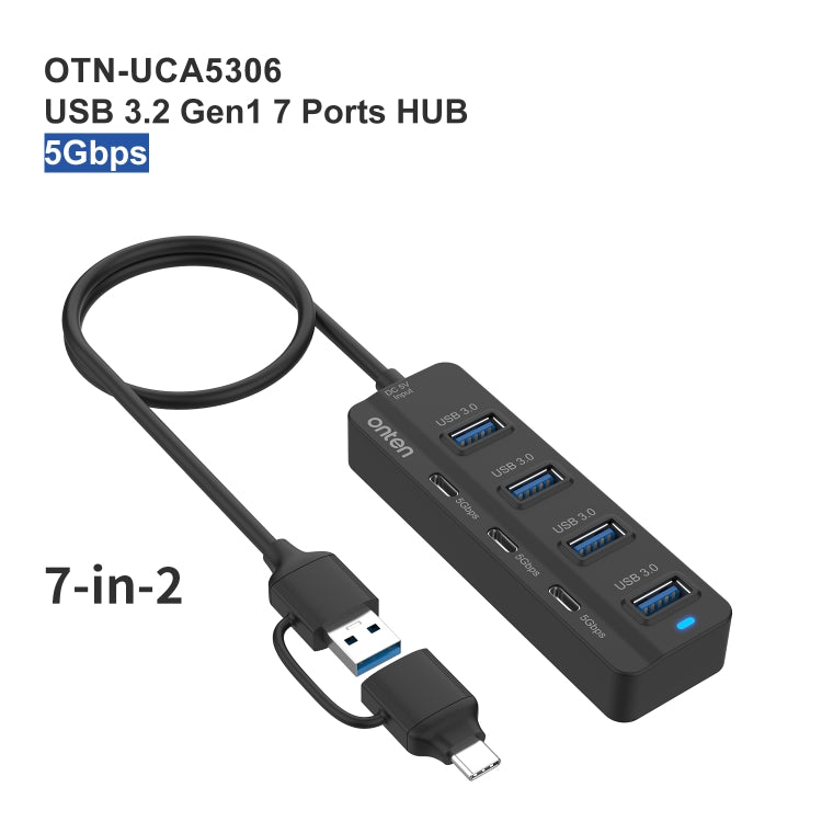 Station d'accueil HUB USB3.0 + Type-C 7 ports 7 en 2 Onten UCA5306, support fonction OTG, UCA5306