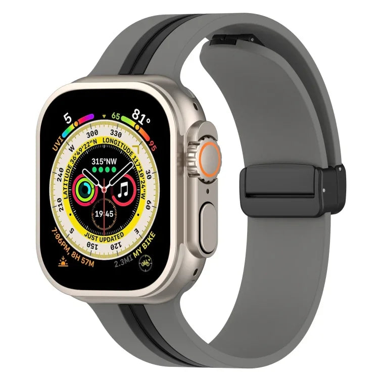 Bracelet de montre en silicone bicolore à fermoir magnétique, pour Apple Watch Ultra 49 mm, pour Apple Watch Series 8&7 45 mm, pour Apple Watch Series 8&7 41 mm