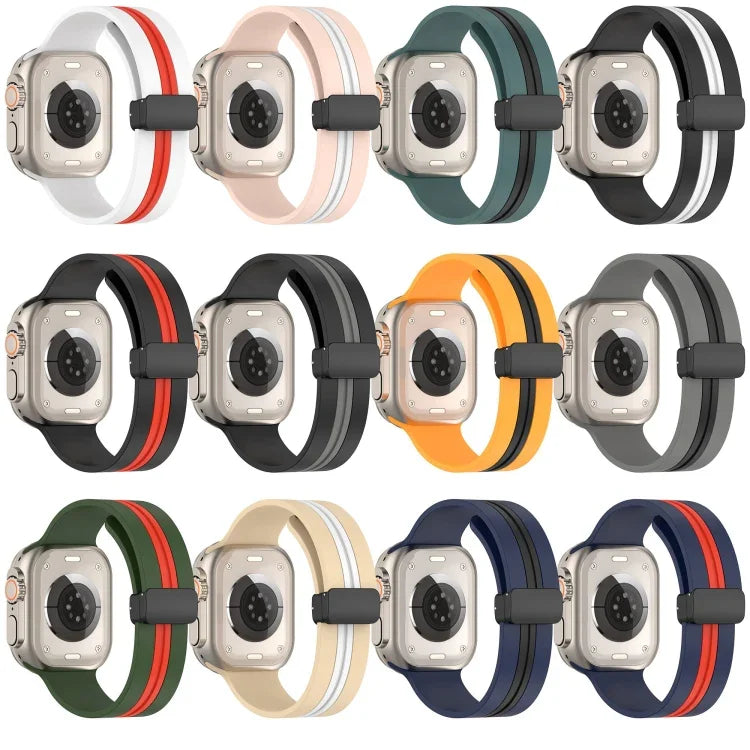 Bracelet de montre en silicone bicolore à fermoir magnétique, pour Apple Watch Ultra 49 mm, pour Apple Watch Series 8&7 45 mm, pour Apple Watch Series 8&7 41 mm