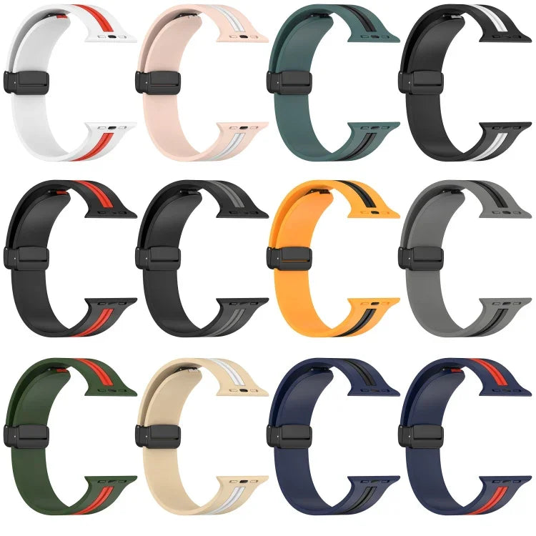Bracelet de montre en silicone bicolore à fermoir magnétique, pour Apple Watch Ultra 49 mm, pour Apple Watch Series 8&7 45 mm, pour Apple Watch Series 8&7 41 mm