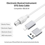 1m 8 Pin to USB + MIDI Electronic Music Instrument & OTG & Charging Multifunctional Cable Compatible with iOS 10-14, MIDI + OTG