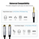 Adaptateur audio stéréo JUNSUNMAY 6,35 mm mâle vers double 6,35 mm femelle, longueur : 0,2 m