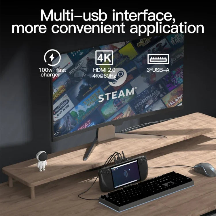 Station d'accueil et base de chargement V266 pour Steam Deck 5 en 1, compatible 4K/60 Hz, USB 3.0.
