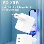 Chargeur double port 35W PD3.0 USB-C / Type-C pour séries iPhone / iPad, prise US, prise EU