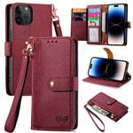 Coque de téléphone en cuir avec fermeture éclair et dragonne, pour iPhone 14 Pro Max, pour iPhone 7 / 8 / SE 2022, pour iPhone 13 Pro Max, pour iPhone 13 Pro, pour iPhone 13, pour iPhone 13 mini, pour iPhone 12 mini, pour iPhone 12 / 12 Pro