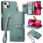 Coque de téléphone en cuir avec fermeture éclair et dragonne, pour iPhone 14 Pro Max, pour iPhone 7 / 8 / SE 2022, pour iPhone 13 Pro Max, pour iPhone 13 Pro, pour iPhone 13, pour iPhone 13 mini, pour iPhone 12 mini, pour iPhone 12 / 12 Pro