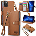 Coque de téléphone en cuir avec fermeture éclair et dragonne, pour iPhone 14 Pro Max, pour iPhone 7 / 8 / SE 2022, pour iPhone 13 Pro Max, pour iPhone 13 Pro, pour iPhone 13, pour iPhone 13 mini, pour iPhone 12 mini, pour iPhone 12 / 12 Pro