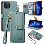 Coque de téléphone en cuir avec fermeture éclair et dragonne, pour iPhone 14 Pro Max, pour iPhone 7 / 8 / SE 2022, pour iPhone 13 Pro Max, pour iPhone 13 Pro, pour iPhone 13, pour iPhone 13 mini, pour iPhone 12 mini, pour iPhone 12 / 12 Pro