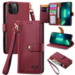 Coque de téléphone en cuir avec fermeture éclair et dragonne, pour iPhone 14 Pro Max, pour iPhone 7 / 8 / SE 2022, pour iPhone 13 Pro Max, pour iPhone 13 Pro, pour iPhone 13, pour iPhone 13 mini, pour iPhone 12 mini, pour iPhone 12 / 12 Pro