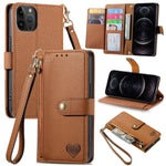 Coque de téléphone en cuir avec fermeture éclair et dragonne, pour iPhone 14 Pro Max, pour iPhone 7 / 8 / SE 2022, pour iPhone 13 Pro Max, pour iPhone 13 Pro, pour iPhone 13, pour iPhone 13 mini, pour iPhone 12 mini, pour iPhone 12 / 12 Pro