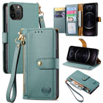 Coque de téléphone en cuir avec fermeture éclair et dragonne, pour iPhone 14 Pro Max, pour iPhone 7 / 8 / SE 2022, pour iPhone 13 Pro Max, pour iPhone 13 Pro, pour iPhone 13, pour iPhone 13 mini, pour iPhone 12 mini, pour iPhone 12 / 12 Pro