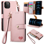 Coque de téléphone en cuir avec fermeture éclair et dragonne, pour iPhone 14 Pro Max, pour iPhone 7 / 8 / SE 2022, pour iPhone 13 Pro Max, pour iPhone 13 Pro, pour iPhone 13, pour iPhone 13 mini, pour iPhone 12 mini, pour iPhone 12 / 12 Pro