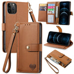 Coque de téléphone en cuir avec fermeture éclair et dragonne, pour iPhone 14 Pro Max, pour iPhone 7 / 8 / SE 2022, pour iPhone 13 Pro Max, pour iPhone 13 Pro, pour iPhone 13, pour iPhone 13 mini, pour iPhone 12 mini, pour iPhone 12 / 12 Pro