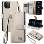 Coque de téléphone en cuir avec fermeture éclair et dragonne, pour iPhone 14 Pro Max, pour iPhone 7 / 8 / SE 2022, pour iPhone 13 Pro Max, pour iPhone 13 Pro, pour iPhone 13, pour iPhone 13 mini, pour iPhone 12 mini, pour iPhone 12 / 12 Pro