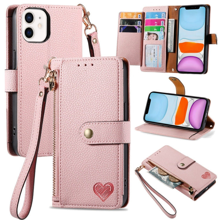Étui de téléphone en cuir avec lanière à fermeture éclair Love, Pour iPhone 12 Pro Max, Pour iPhone 11 Pro Max, Pour iPhone 11, Pour iPhone 11 Pro, Pour iPhone X / XS, Pour iPhone XR, Pour iPhone XS Max, Pour iPhone 7 Plus / 8 Plus