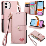 Étui de téléphone en cuir avec lanière à fermeture éclair Love, Pour iPhone 12 Pro Max, Pour iPhone 11 Pro Max, Pour iPhone 11, Pour iPhone 11 Pro, Pour iPhone X / XS, Pour iPhone XR, Pour iPhone XS Max, Pour iPhone 7 Plus / 8 Plus