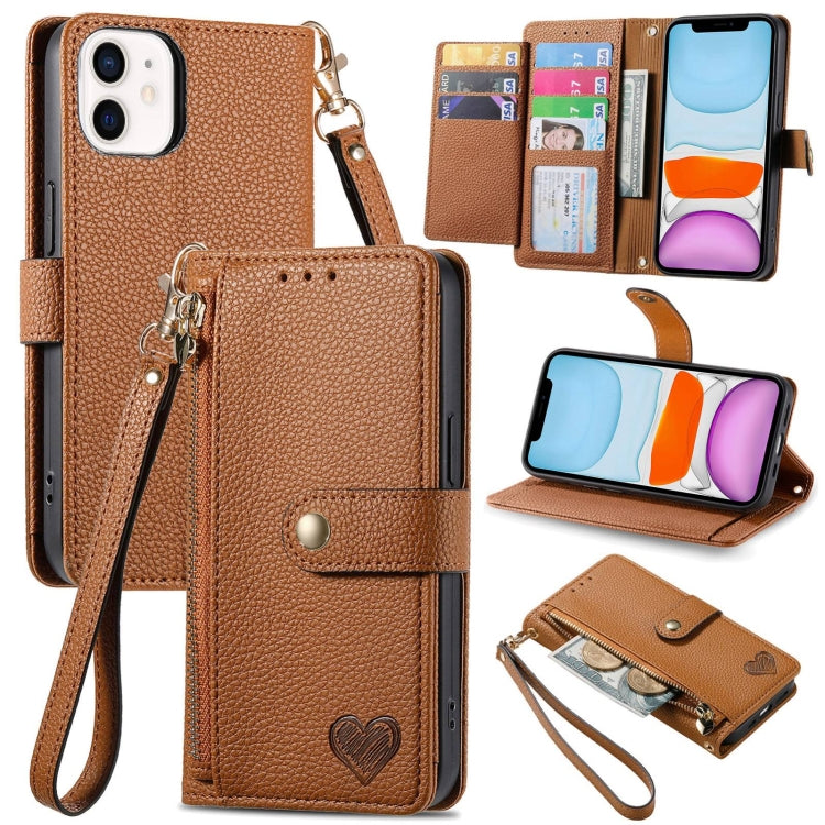 Étui de téléphone en cuir avec lanière à fermeture éclair Love, Pour iPhone 12 Pro Max, Pour iPhone 11 Pro Max, Pour iPhone 11, Pour iPhone 11 Pro, Pour iPhone X / XS, Pour iPhone XR, Pour iPhone XS Max, Pour iPhone 7 Plus / 8 Plus