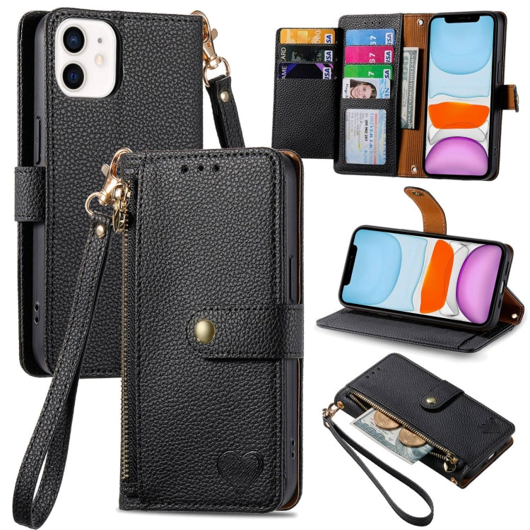 Étui de téléphone en cuir avec lanière à fermeture éclair Love, Pour iPhone 12 Pro Max, Pour iPhone 11 Pro Max, Pour iPhone 11, Pour iPhone 11 Pro, Pour iPhone X / XS, Pour iPhone XR, Pour iPhone XS Max, Pour iPhone 7 Plus / 8 Plus
