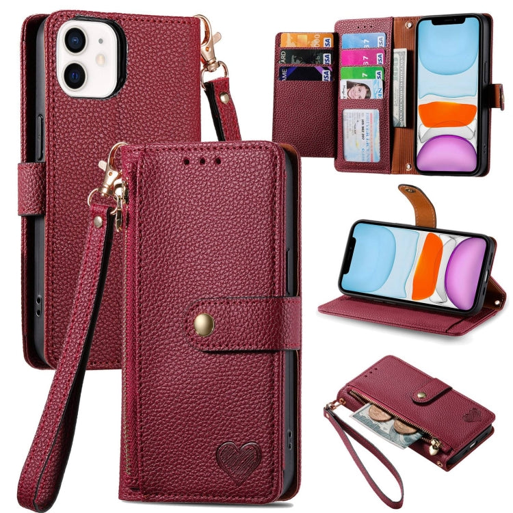 Étui de téléphone en cuir avec lanière à fermeture éclair Love, Pour iPhone 12 Pro Max, Pour iPhone 11 Pro Max, Pour iPhone 11, Pour iPhone 11 Pro, Pour iPhone X / XS, Pour iPhone XR, Pour iPhone XS Max, Pour iPhone 7 Plus / 8 Plus