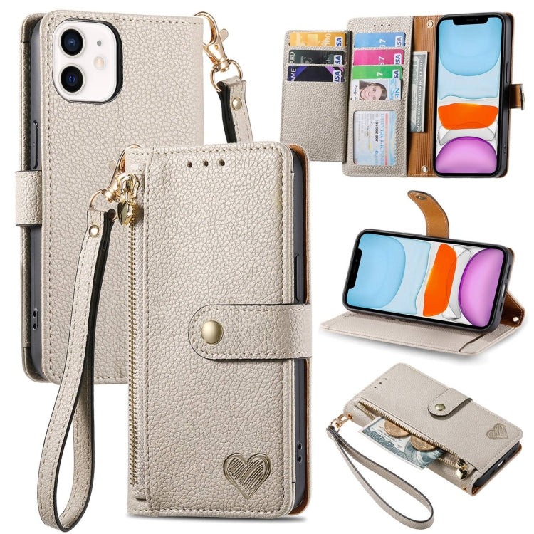 Étui de téléphone en cuir avec lanière à fermeture éclair Love, Pour iPhone 12 Pro Max, Pour iPhone 11 Pro Max, Pour iPhone 11, Pour iPhone 11 Pro, Pour iPhone X / XS, Pour iPhone XR, Pour iPhone XS Max, Pour iPhone 7 Plus / 8 Plus