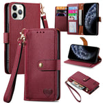 Étui de téléphone en cuir avec lanière à fermeture éclair Love, Pour iPhone 12 Pro Max, Pour iPhone 11 Pro Max, Pour iPhone 11, Pour iPhone 11 Pro, Pour iPhone X / XS, Pour iPhone XR, Pour iPhone XS Max, Pour iPhone 7 Plus / 8 Plus
