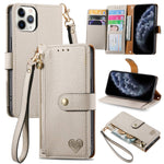 Coque de téléphone en cuir avec fermeture éclair et dragonne, pour iPhone 14 Pro Max, pour iPhone 7 / 8 / SE 2022, pour iPhone 13 Pro Max, pour iPhone 13 Pro, pour iPhone 13, pour iPhone 13 mini, pour iPhone 12 mini, pour iPhone 12 / 12 Pro